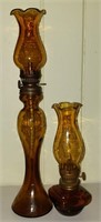 Pair vintage Amber oil lamps