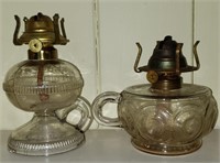 Pair antique finger oil lamps