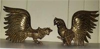 Pair Brass fighting roosters