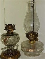 Pair antique oil lamps incl. goofus glass