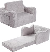 MOMCAYWEX Kids 2-in-1 Soft Sherpa Couch  Grey