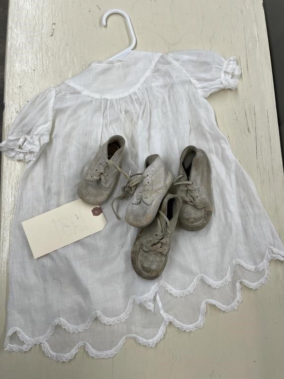2 Pair Vintage Baby Shoes & Baby Dress