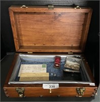 Wooden Suitcase Box, Vintage Trinkets, Jewelry.