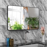 Wall Mirror with Shelf  28 x 18 in  Black