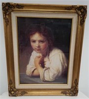 Rembrandt print of a girl in ornate gilt frame