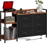 6-Drawer Dresser with Outlet  Rustic Brown/Black