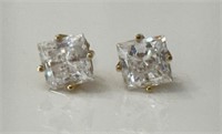 STUNNING 14K PRINCESS CUT 7MM WHITE TOPAZ EARRINGS