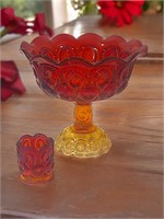 Orange Red Amberina Glass Compote Bowl