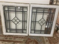 Pair of Leaded Glass Windows with wood frames
