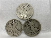 (3) 1916 Walking Liberty Halves