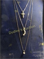 3 Sterling Necklaces Incl. Rhinestone Heart, Cross