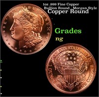 1oz .999 Fine Copper Bullion Round - Morgan Style