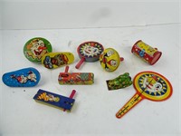 Lot of 10 Vintage Tin Toy Noise Makers