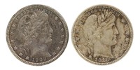 1909-D & 1916-D US BARBER 25C SILVER COINS AU DETA