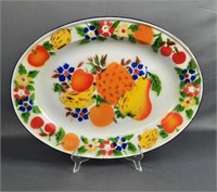 Vintage Enamelware Oval Fruit and Flowers