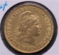 1887 ARGENTINA 1  GOLD ARGENTINO AU .2334 OZ AGW