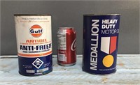 Gulf Oil & Medallion cans