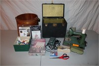 Vintage GE Sewing Machine & Sewing Items