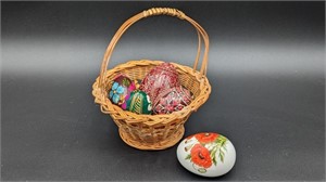 HAND PAINTED EGGS AND BASKET