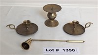 BRASS CANDLE STICK AND HOLDER WITH A SNUFFER