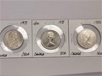CANADIAN 50¢ PIECES - 1971, 1978(GEM), 1978 & 1985