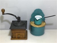 Vintage Enameled Salt Box and Coffee Grinder