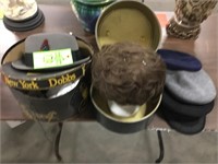 Vintage hats, wig, hat boxes