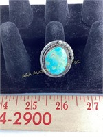 Native American silver & turquoise ring, silver