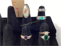 (6) sterling rings sizes 2.25, 7, 3.5, 8, 7.5,
