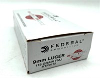 (50) Rounds 9mm, Federal 115 Gr. FMJ