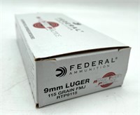 (50) Rounds 9mm, Federal 115 Gr. FMJ