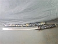 Katana Blue Silk Ornamental Sword with Sheath,
