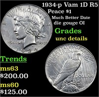 1934-p Vam 1D R5 Peace $1 Grades Unc Details