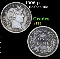 1906-p Barber 10c Grades vf++