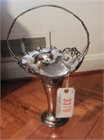 Silverplate reticulated 18” flower vase/basket