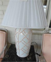 Pair pottery font table lamps with pink accented