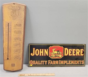 John Deere Advertising Sign & Thermometer