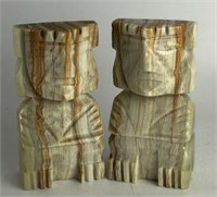 Pair of Carved Stone Faces Bookends