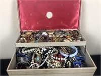 Jewelry Box Full of Costume Jewelry, Necklace, Pin