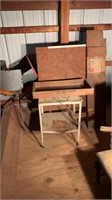 Grill, rolling cart, wooden box, drafting table