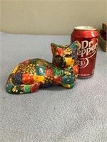 Rainbow Plaid Cat Statue Door Stop