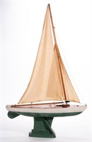 AMERICAN CARVED AND PAINTED WOOD POND / SAILBOAT