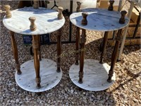 Pair of End Tables, Wood & Marble