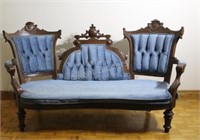 Victorian Parlor Shield Back Carved Sofa