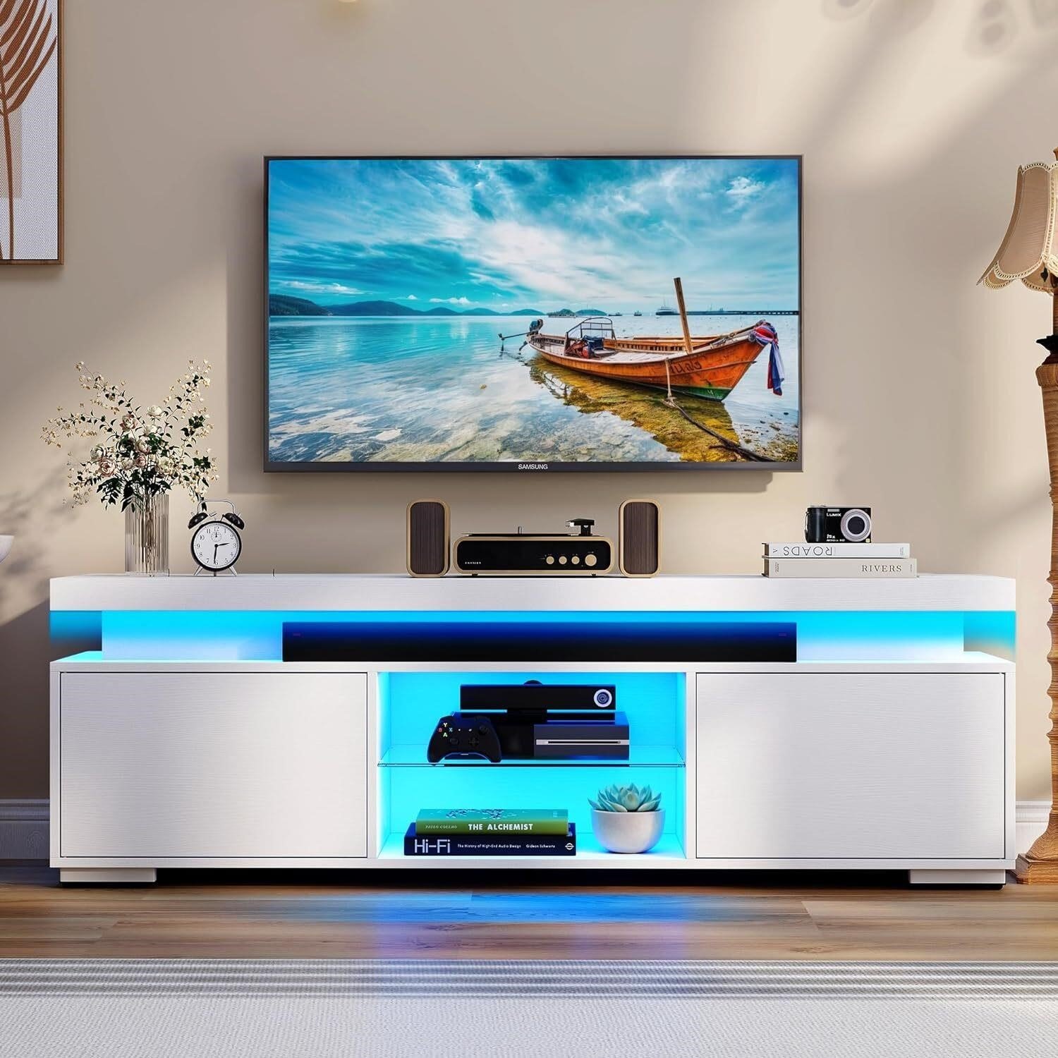 (READ)DWVO White TV Stand with LED  55/60/65 Inch