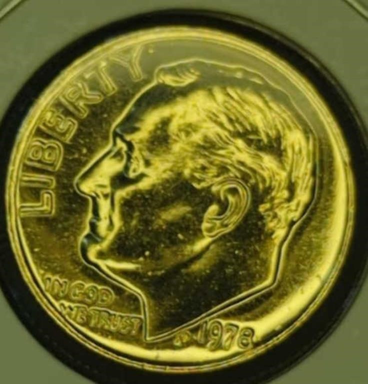 24k gold-plated 1978 Roosevelt dime