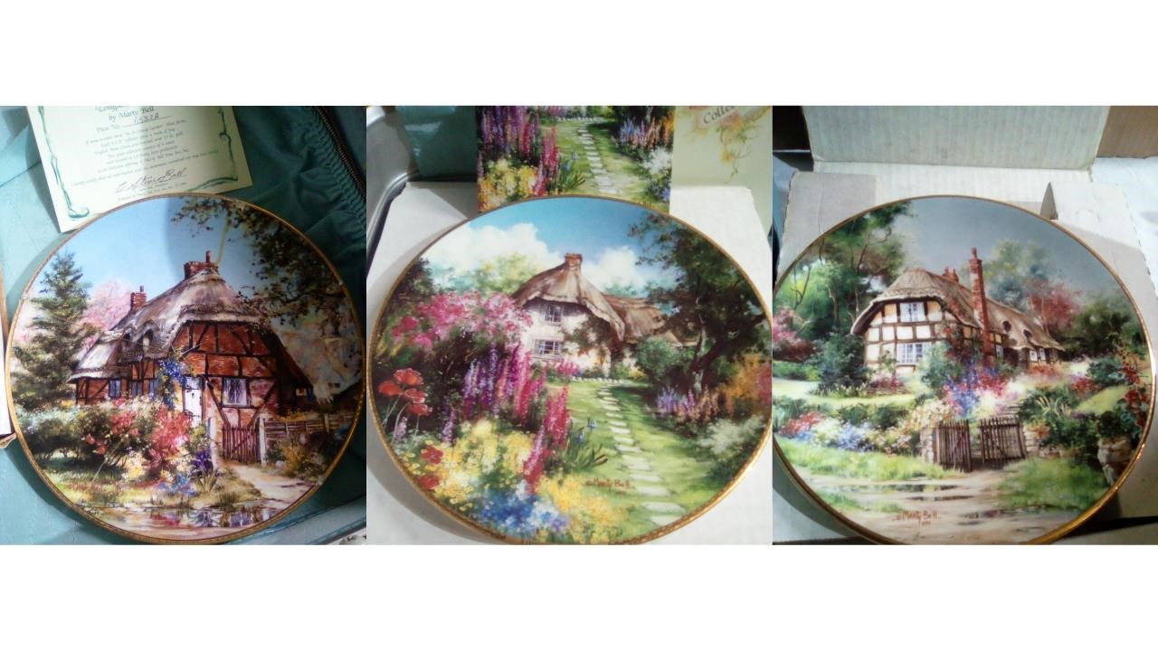 (3) Marty Bell China Plates with Suitcase