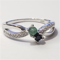 $120 Silver Emerald Sapphire Ring