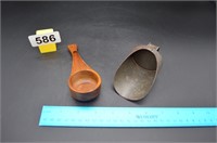 Vintage tin scoop and wood spoon
