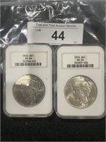 2- 1923 SILVER PEACE DOLLARS - MS64